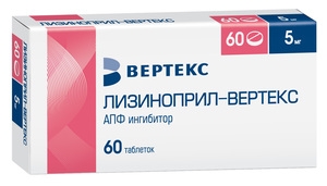 ЛИЗИНОПРИЛ-ВЕРТЕКС ТАБ 5МГ №60
