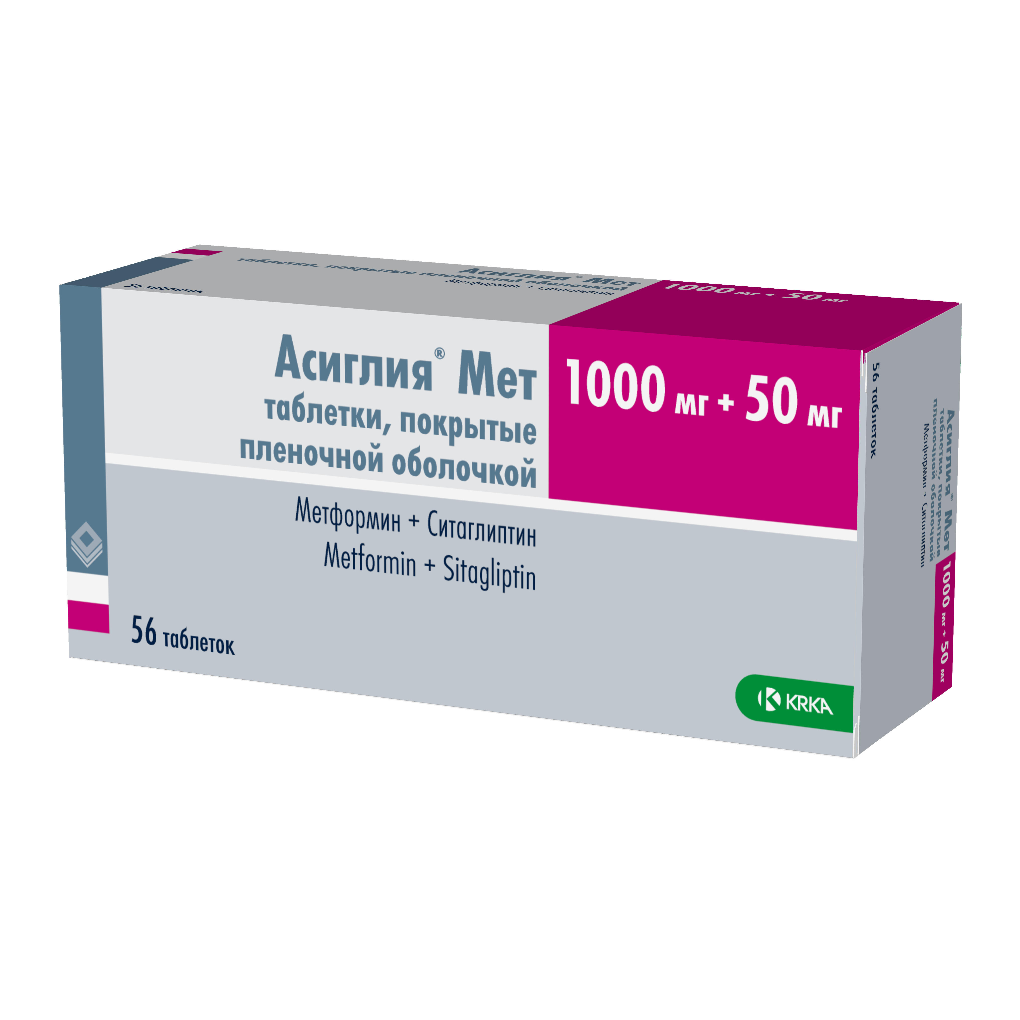 АСИГЛИЯ МЕТ ТАБ П/П/О 1000МГ+50МГ №56