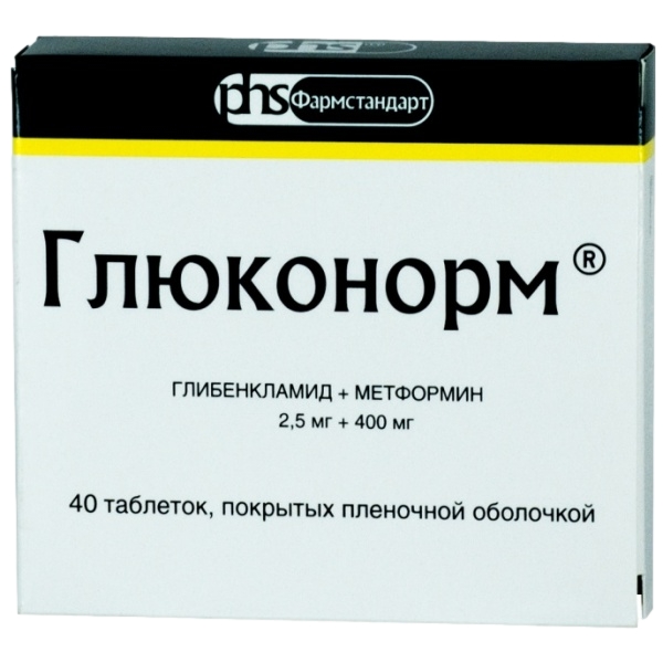ГЛЮКОНОРМ ТАБ П/О 2,5МГ+400МГ №40