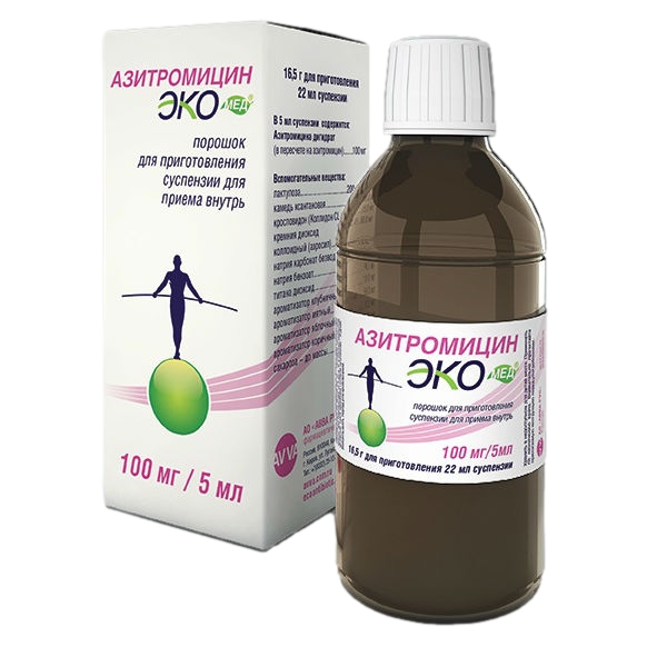 АЗИТРОМИЦИН ЭКОМЕД ПОР Д/СУСП ВНУТРЬ 100МГ/5МЛ ФЛ 16,5Г+ШПРИЦ ДОЗ